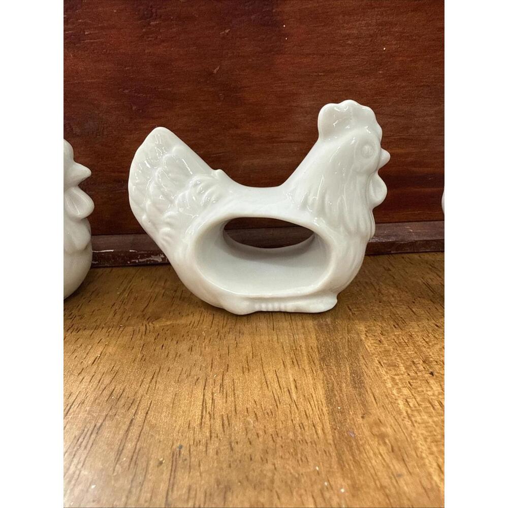 6 Vintage Japan Made Porcelain White Hen Napkin Rings Country Farm Cottage - Picture 6 of 6